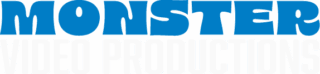 Monster Video Productions text logo with blue and white lettering